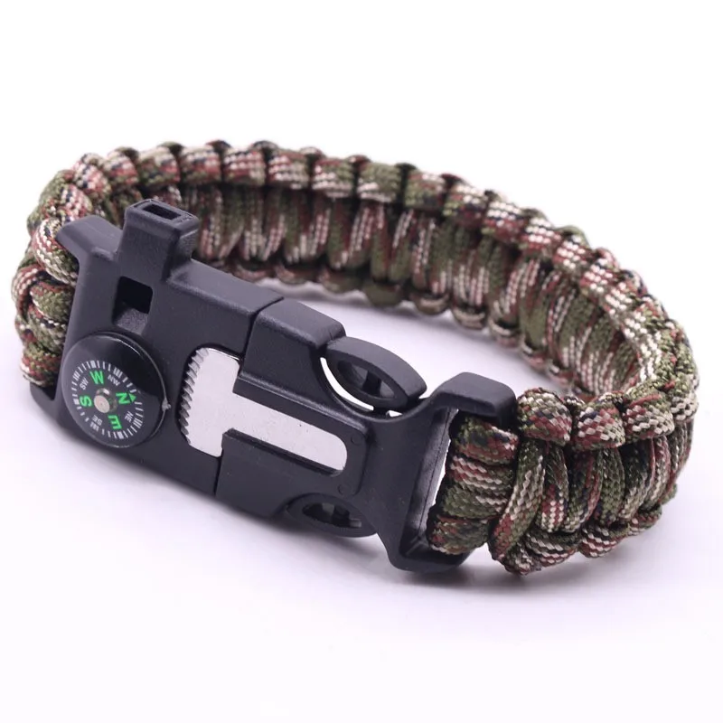 Multifunctional survival gear kit fetching flint cutter whistle 7 core saving outdoor compass adventure umbrella rope bracelet
