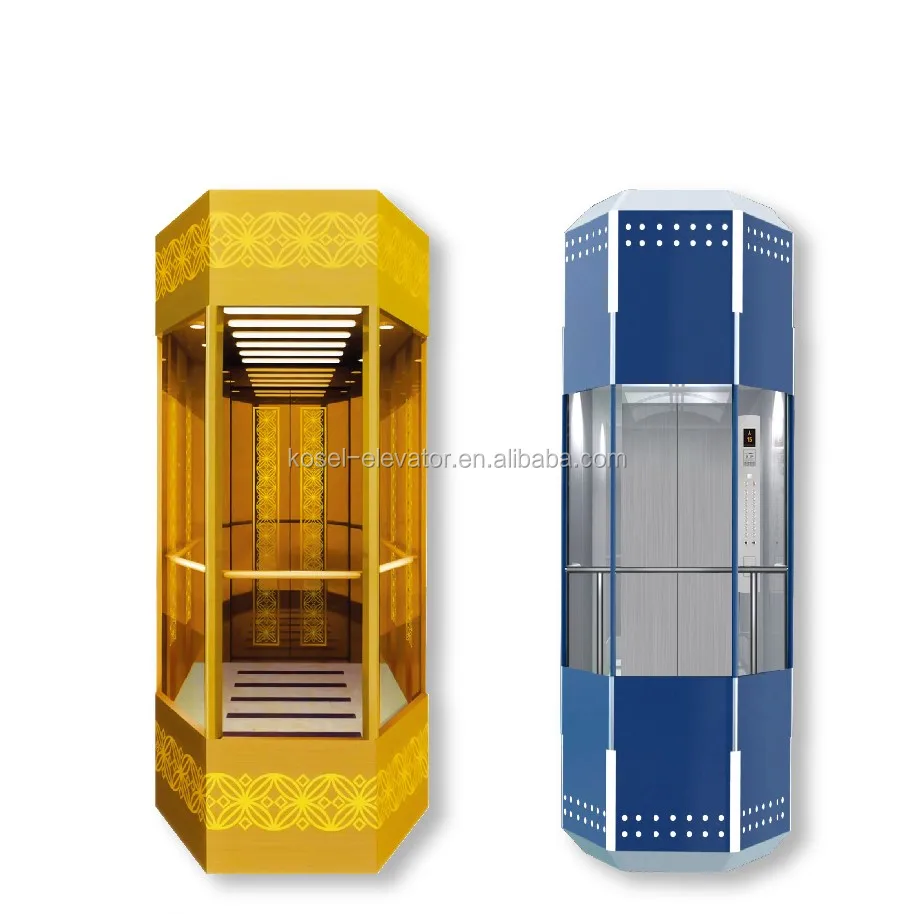 
Glass cabin with traction motor glass shaft home lift 