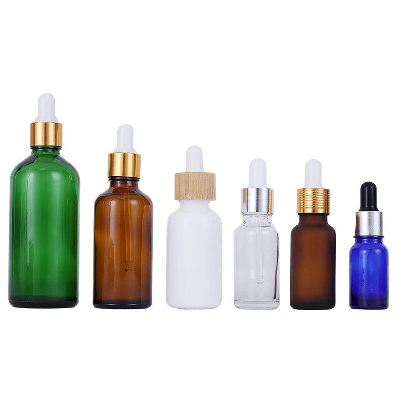 High Quality and Low Price Transparent Amber Frosted Clear cosmetic empty glass serum bottles Essential Oil Dropper Bottles