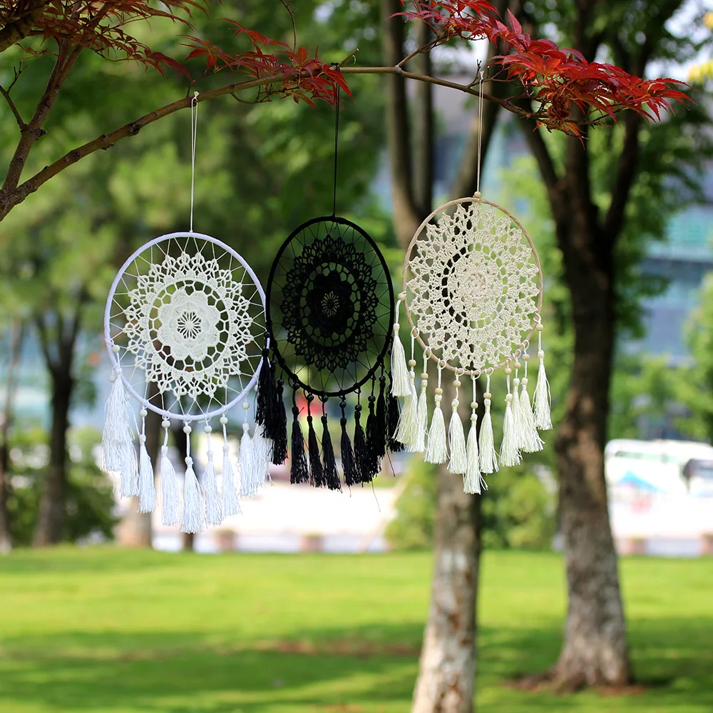 Handmade Hook Flower Tassel Dream Catcher Net Minimalist Office Decoration Nordic Style Wall Art Dream Catcher Birthday Gift