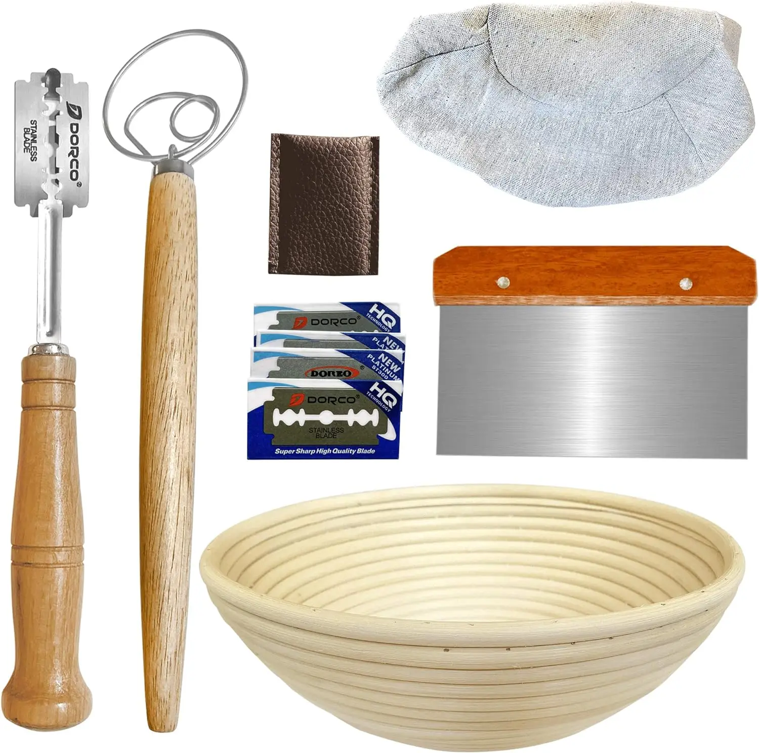 Bobai rattan round home kitchen Customized woven Bread Proofing Basket Rattan Bread Fermentation Basket teak wood utensil set