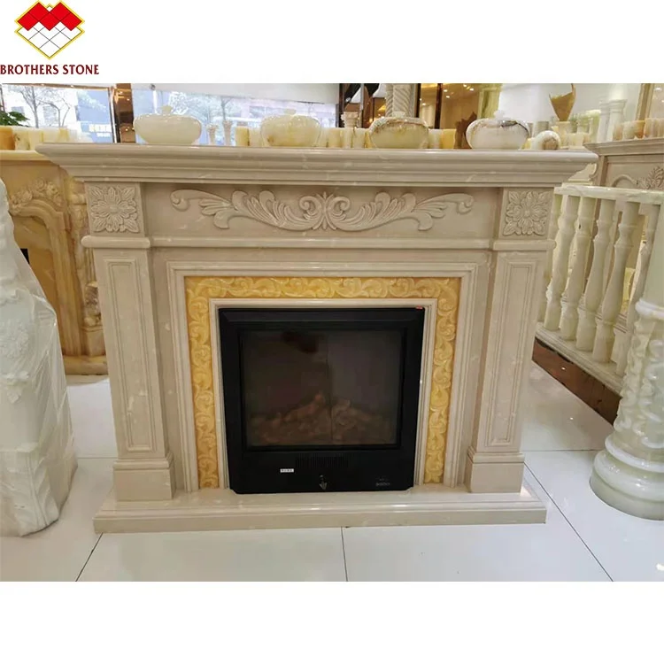 Onyx Stone Fireplace Surround Customized Modern Design Marble Mantel for Indoor Use Freestanding Type