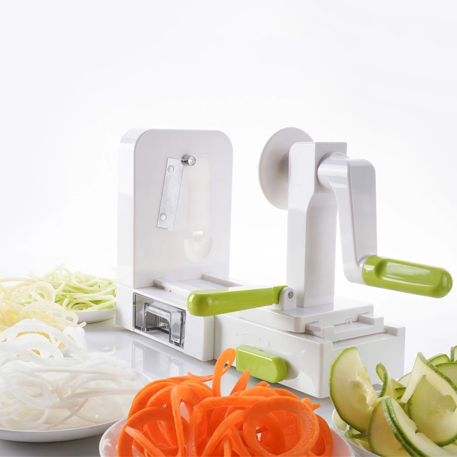 Foldable type plastic dicer zoodle chopper ensures stability with 3 blade Vegetarianism handheld vegetable spiralizer