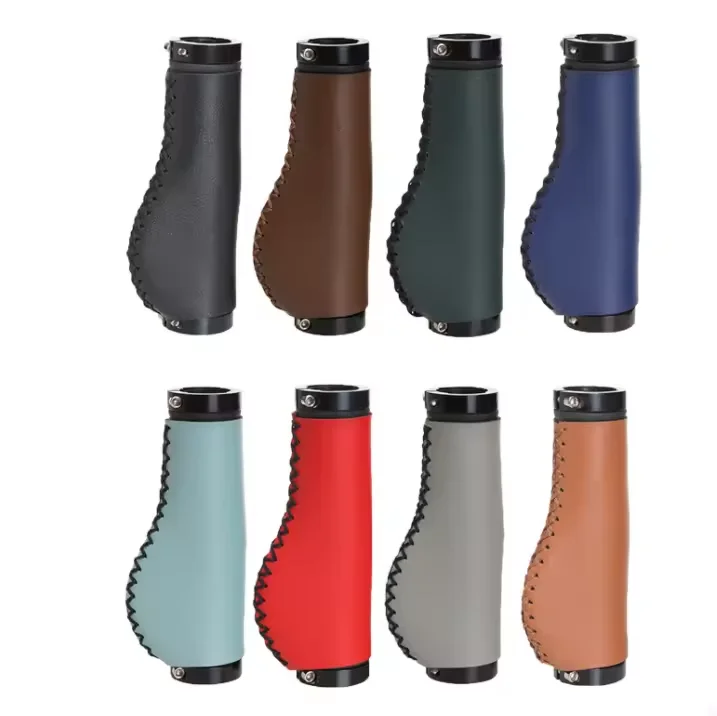 Vintage Lock-On Bike Leather Handlebar Grips for Mountain Bikes - Non-Slip PU Leather Hand-Stitched Anti-Slip Covers