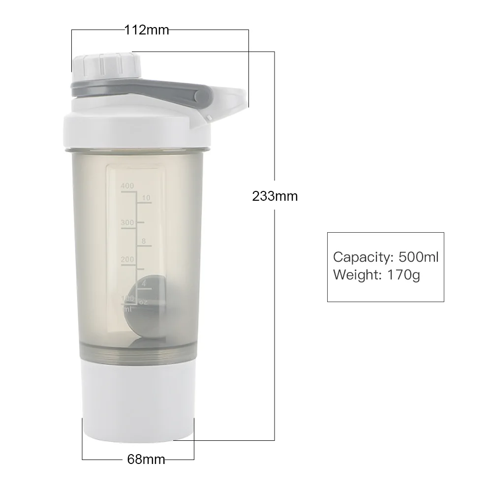 custom logo plastic shaker bottle portable sports drinking gym water bottle with compartment