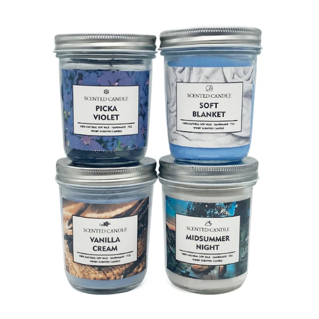 C03T Wholesale Transparent Clear Mason Jar Scented Candle Pravite Sticker Aroma Fragrance Wax with Metal Lid for Decor and Use