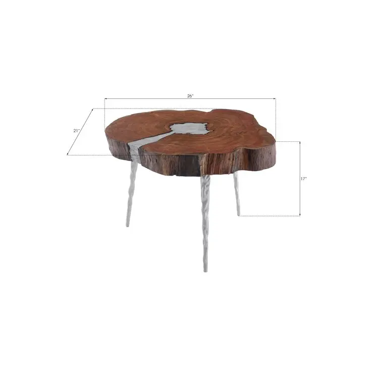 Modern simple tripod metal inlaid wood brown coffee table, placed in the living room and study more practical.