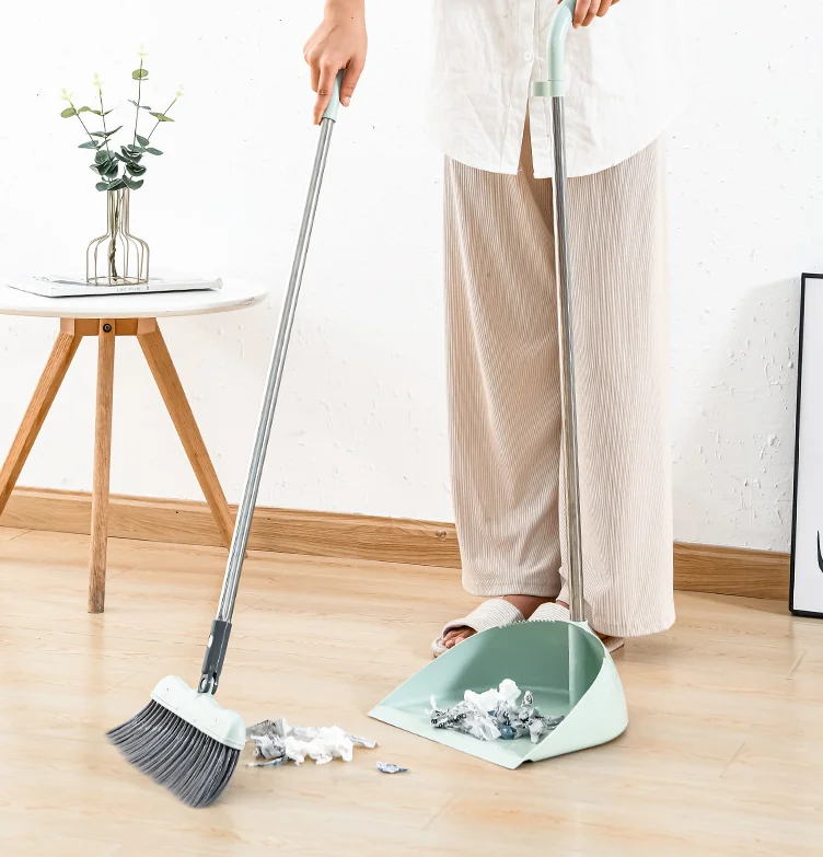 Office stainless steel rod broom dustpan window brush three piece set for multifunctional cleaning