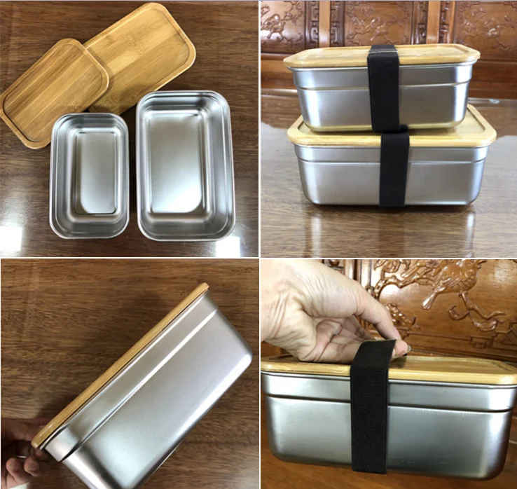 2021 800 1000 ml rectangle tableware air tight bamboo lid stainless steel lunchbox food container eco friendly with elastic belt