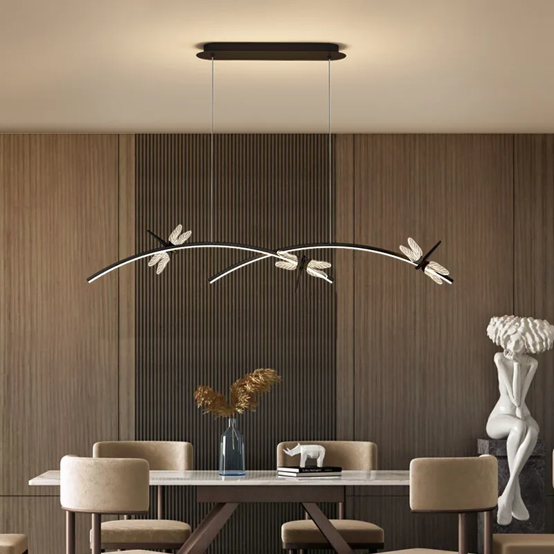 Minimalist Dining Table Light Modern Lights For Kitchen Long Bar Hanging Lamps Black Dragonfly Chandelier Indoor LED Fixtures