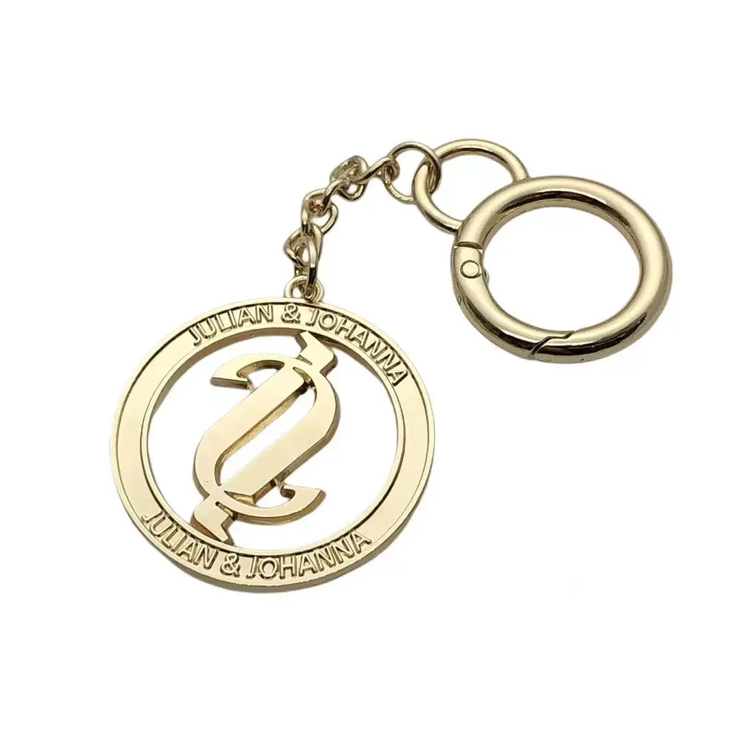 Custom Round Shape Snap Keychain Gold Metal LOGO Labels Metal Hanging Tags for Bags Handbags