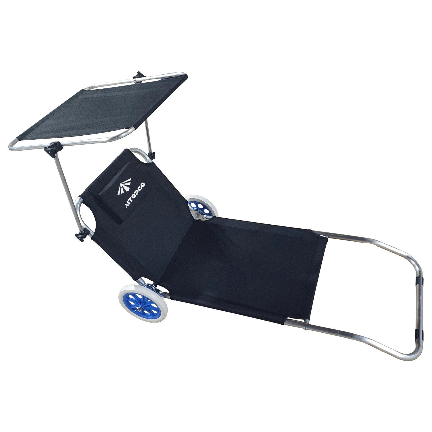 Factory Custom Outdoor Swimming Pool Adjustable Sunbathing Chairs Beach Chaise Lounger Chair With Wheels Canopy Sun Shade Pillow