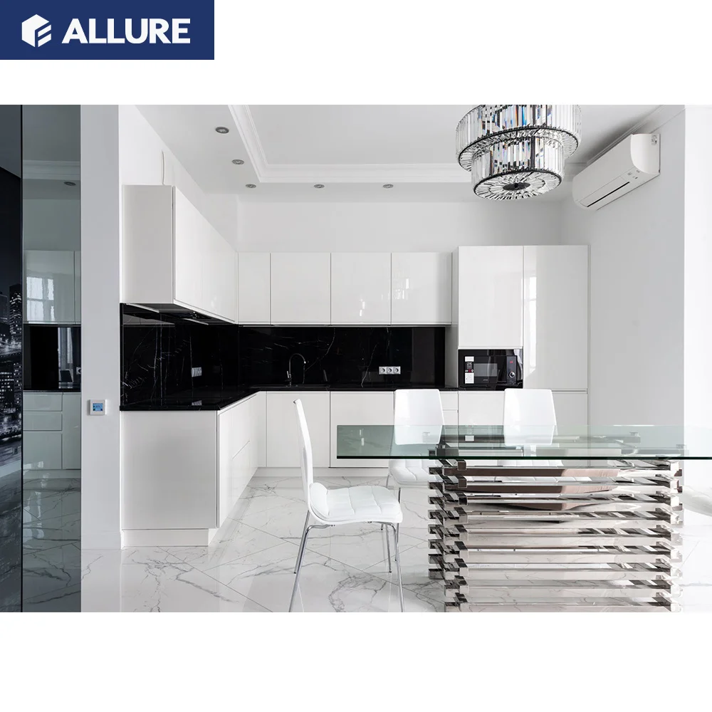 Allure Tall Cheap Island 2 Pac Layout Hotel Complete Fiber Handleless Kitchen Cabinet Design Colour China Customized Durable MDF