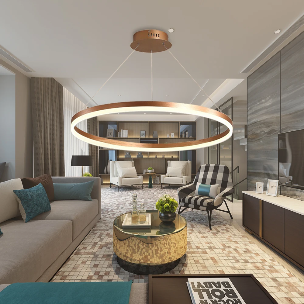 Nordic Design Fancy Black Golden Finish 37W  Creative Double Ring Hanging Light for Hotel Stair Restaurant Meeting Room