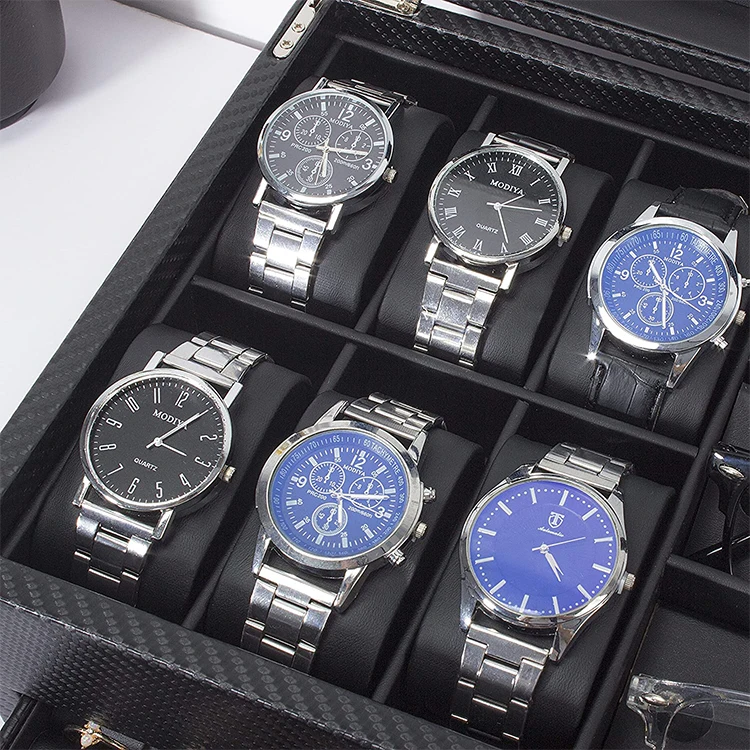 Carbon fiber Double Layers Gift Watch box organizer Drawer Watch Storage box for Watches Jewellery