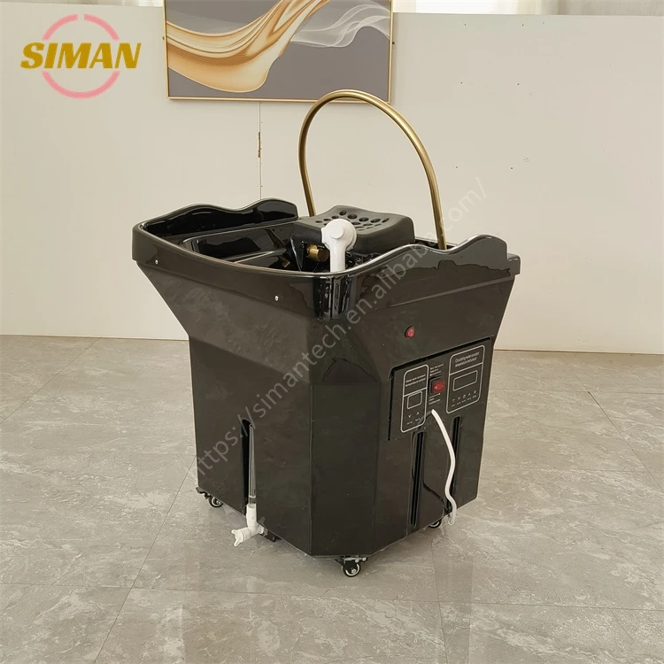 Siman no plumbing shampoo sink with heater and 60L water storage tank salon head spa constant warm water circulation and steamer