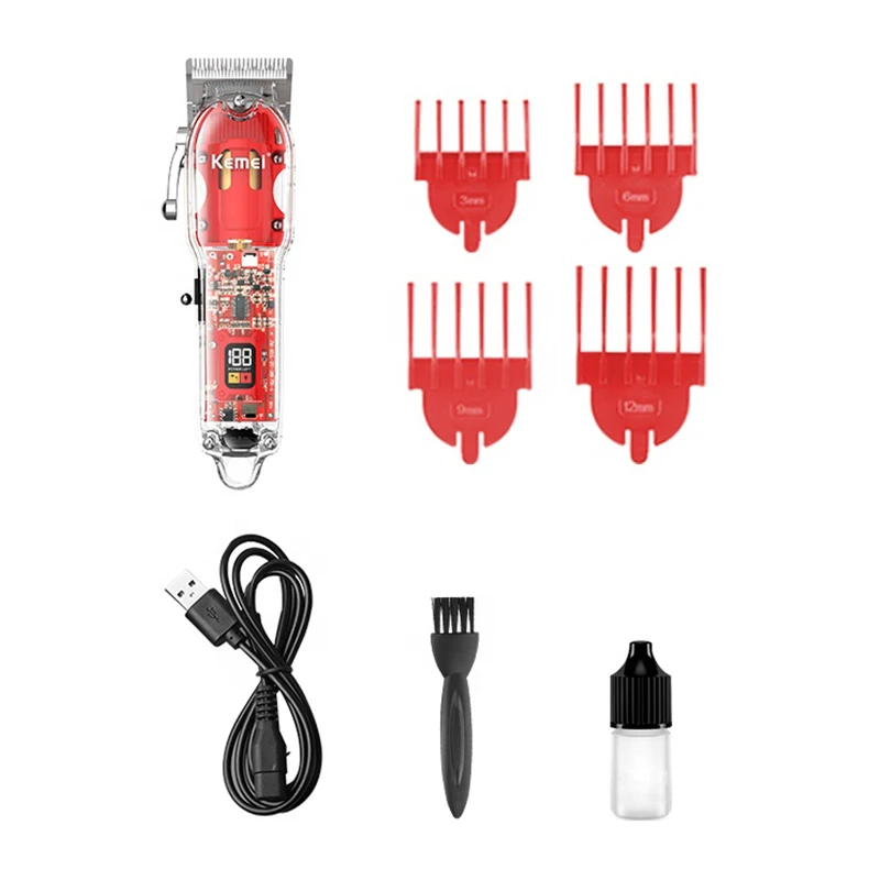 Professional Electric Hair Clippers Kemei KM-1761 Big Power Transparent Body Salon Hair Trimmer Men Barber Hair Cutting Machine