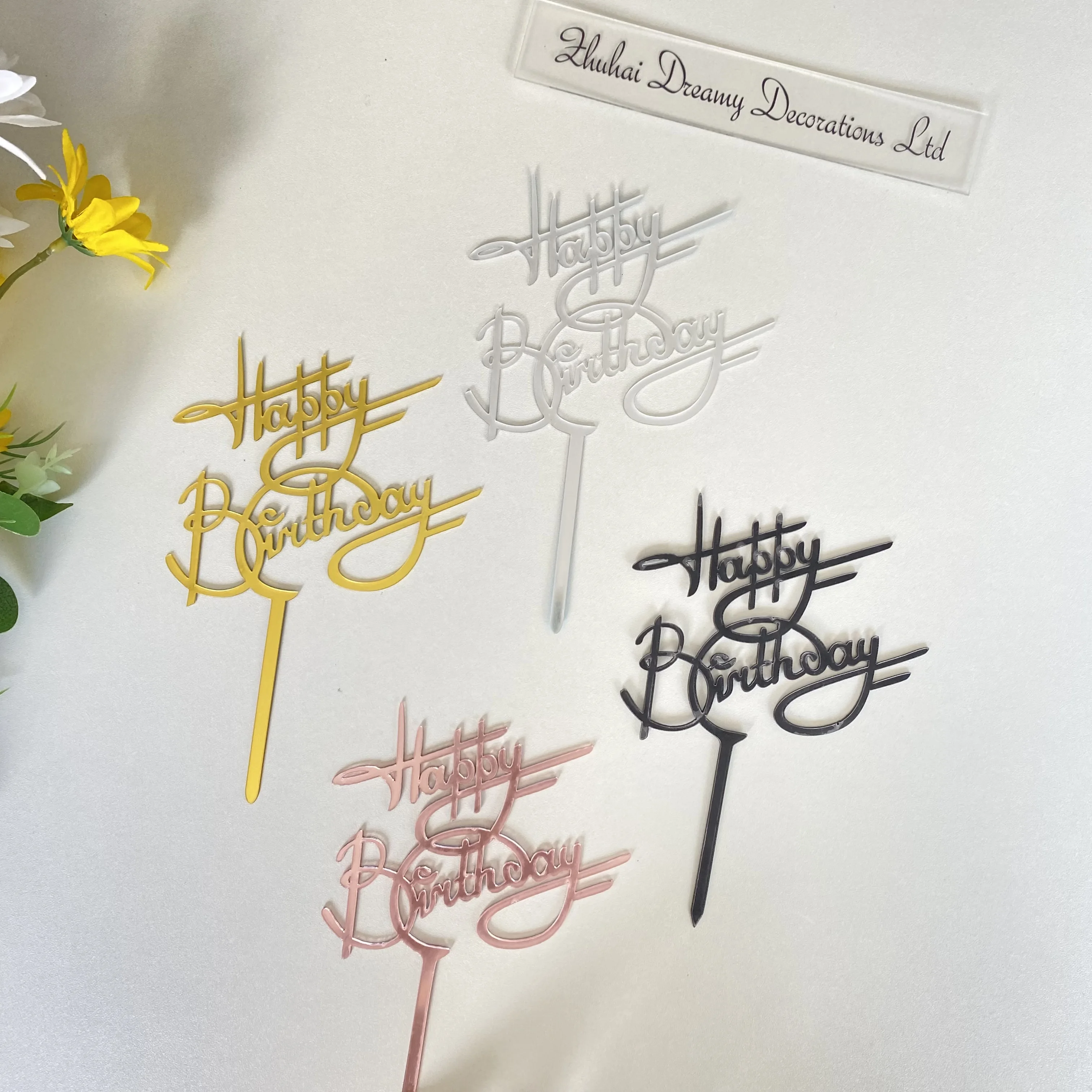 Cheap English Happy Birthday Cake Side Acrylic Decoration Acrylic Butterfly Cake Decoration cake topper suppliers