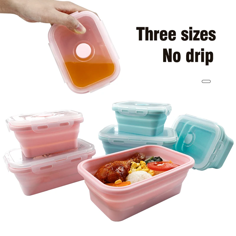 BPA free 4 sets foldable food storage Microwave containers Collapsible silicone lunch boxes