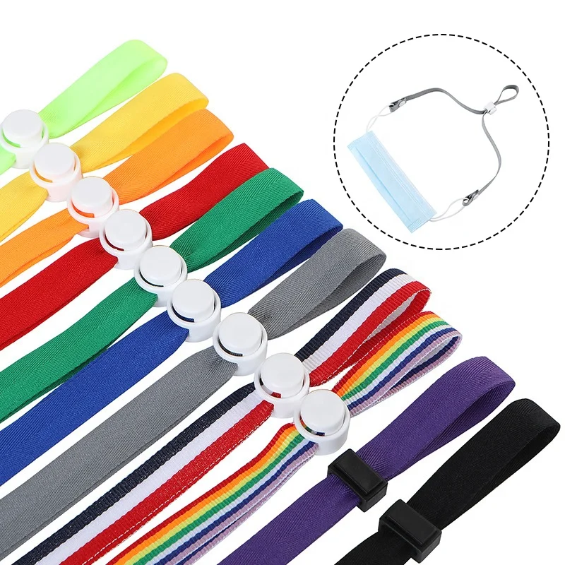 Adjustable Rainbow Plain Hat Mask Lanyard Polyester Woven Rope Chain Holder High Quality Colorful Anti Lost Neck Strap