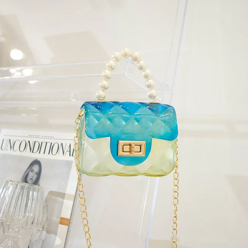 New Arrival Children Pearl Cross body Bag Small Mini Clear Jelly Bag Kids Mini Little Girls Purses Chain Bag