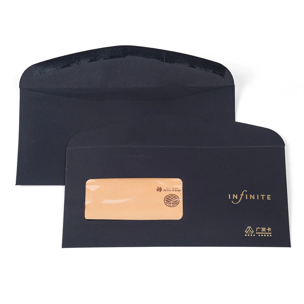 Custom Design Luxury Golden Foil Edge Decoration Black Thank You Card Paper Gummed Glue Envelope