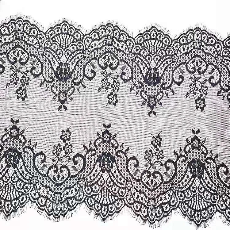 China wholesale eyelash lace 38Cm double scalloped eyelash lace trim chantilly lace trim for wedding dress
