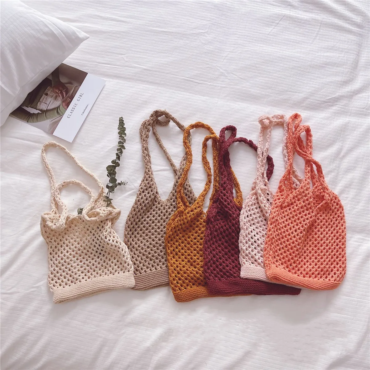 2022 New Korean Ins Style Children Knitting Single shoulder bag Fashion Cool Boys Girls Mesh Handbag Breathable Handmade Bag