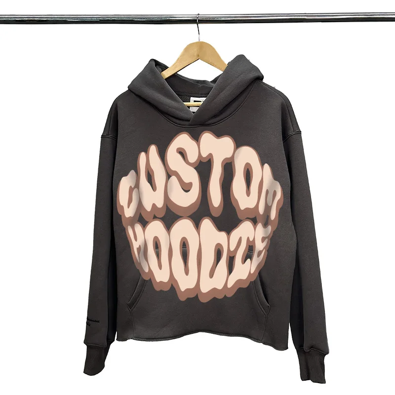 Oem Graphic Streetwear Acid Wash 400 500 600 Gsm Heavyweight Men Cropped Manufacturers Puff Print Printing Custom Hoodies
