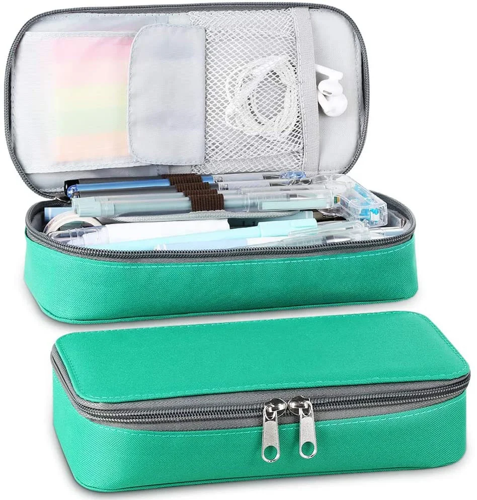 High quality canvas large capacity students pencil case double layer pen box school pencil bag with handle