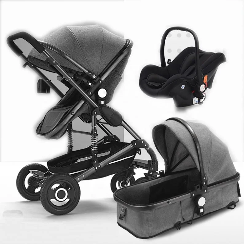 
Foldable Luxury High Landscape Carriage Travel Baby Stroller 3 In 1, Pram with Car Seat 