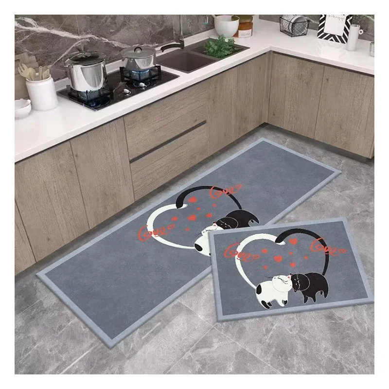Non-Slip Crystal Velvet Kitchen Home Floor Rug Carpet 2 PCS Kitchen Mat Set
