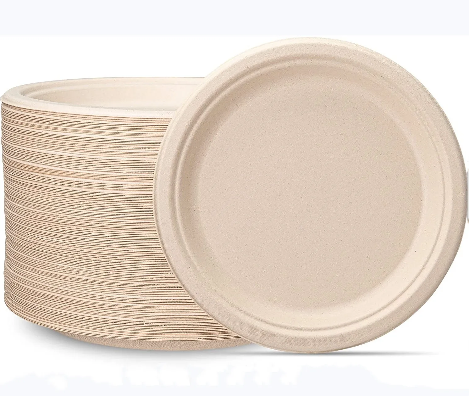 9 Inch Disposable Bagasse Paper Plates Unbleached Brown Natural Biodegradable Plate Sugarcane Plate