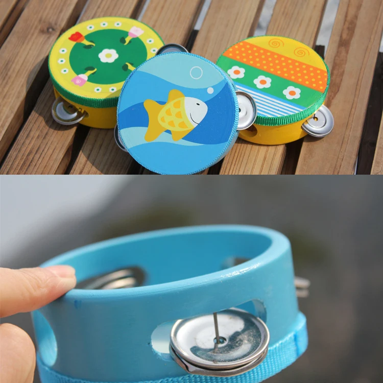 EN71 10cm Percussion Instrument  Cartoon Wooden tambourine Handheld Bell Musical
