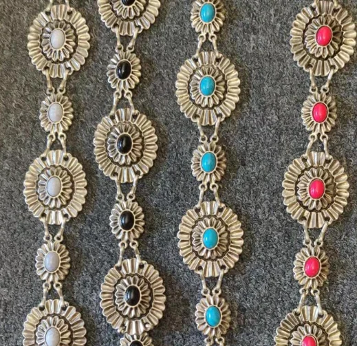 Wholesale   Women fashion belts oldnickle metal chain turquoise Blue Flower