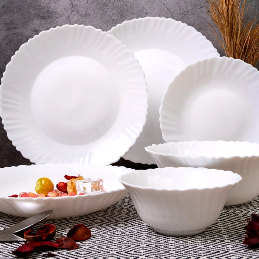 
Customizable Dinnerware Sets Tempered Glass Plates Bowls Opal tableware 