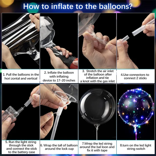 LED Bobo Balloons Transparent LED Light Up Balloons Clear Glow Balloons with String Lights for Party Birthday Wedding