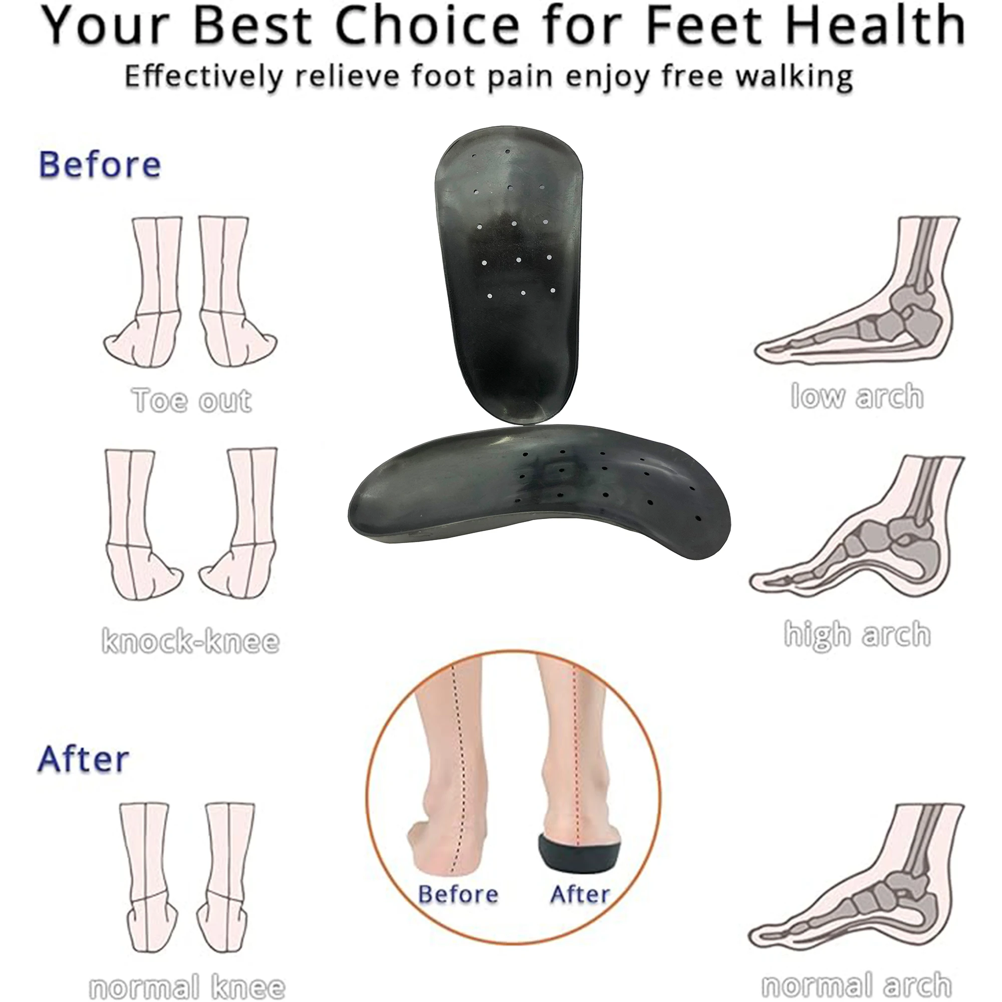 heating sports shoe insoles  custom Arch Support Orthotic 3/4 heel pad