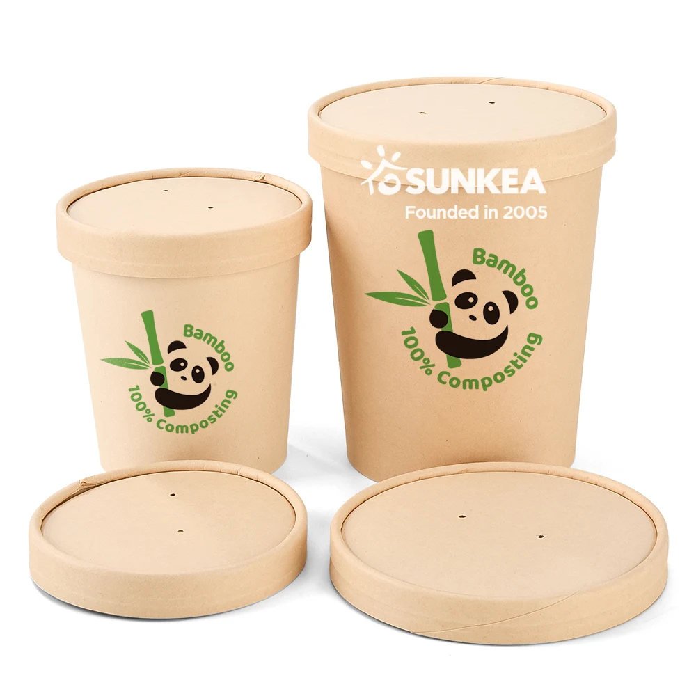 8,12,16,20,26,32oz Customized take away Food Grade bamboo pulp soup container with lid