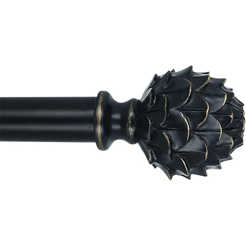 Gold Extendable Metal Single Window Rod For Curtains With Twisting Finials Adjustable Iron Curtain Rod