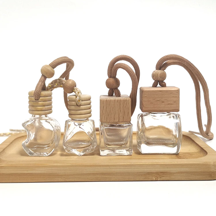 5ml 8ml 10ml empty aromatherapy car fresher air diffuser glass bottle hanging with wooden caps in stock