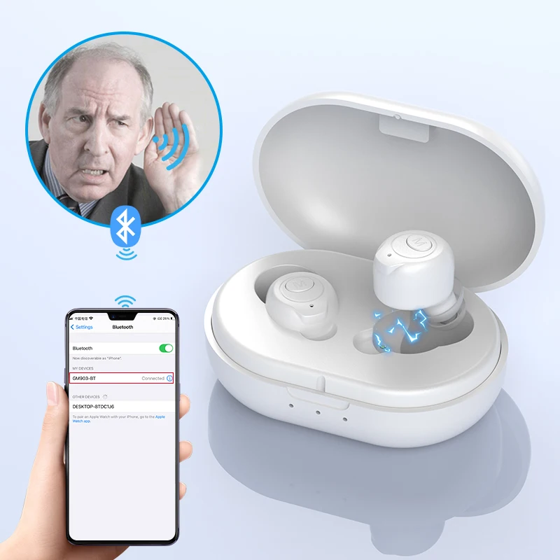 Shenzhen blue tooth rechargeable hearing aid with microphone true tws blue-tooth hearing aids