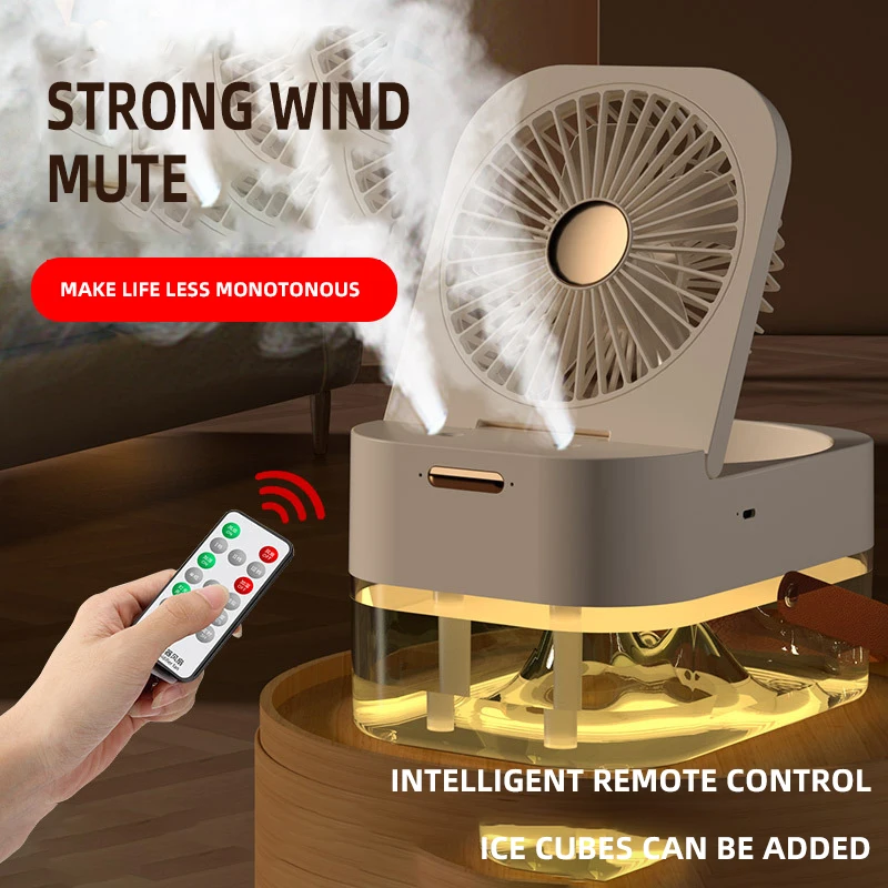 Mini Air Conditioner Air Cooler With Night Light Portable Usb Charge Humidification Spray Fan Electric Fans Remote Control Fan
