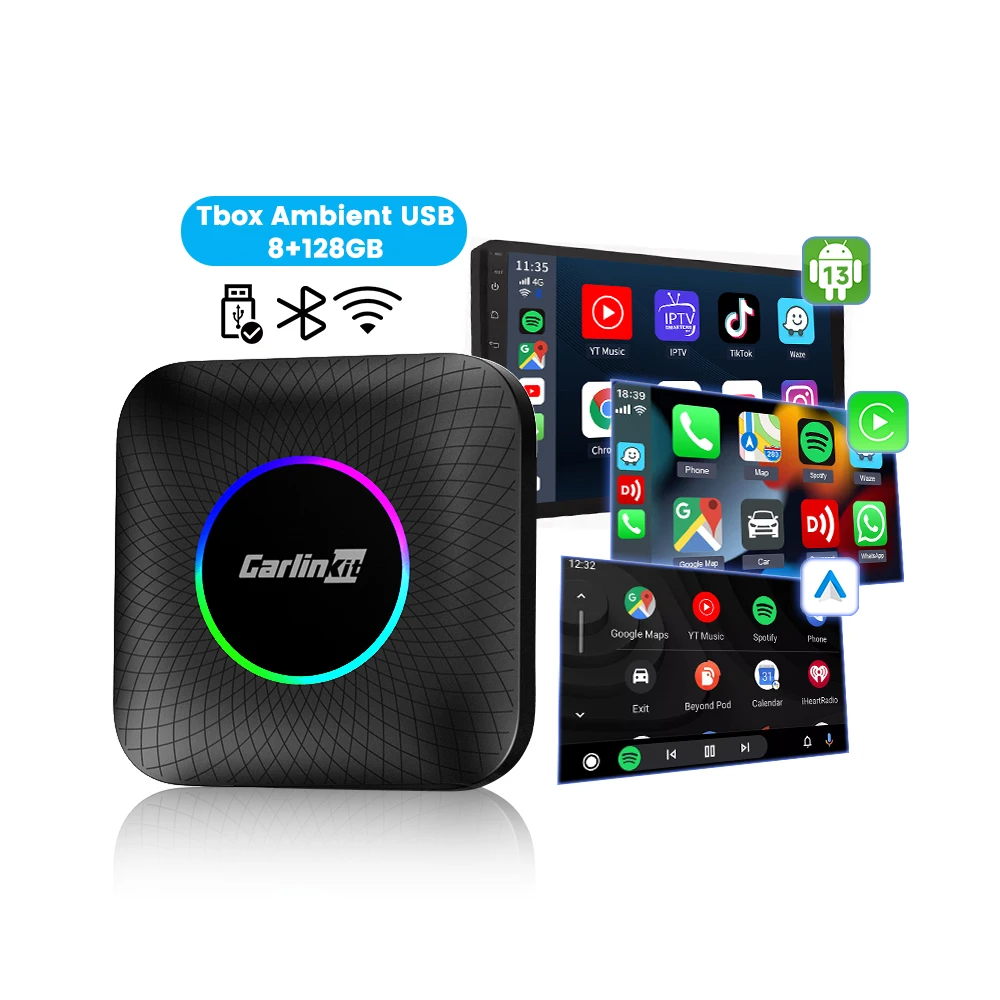 Карлинкит Tbox окружающий Usb Carplay Ai Box Android 13 адаптер мультимедийный модуль коробка Youtube Netflix 8 г + 128 ГБ беспроводной