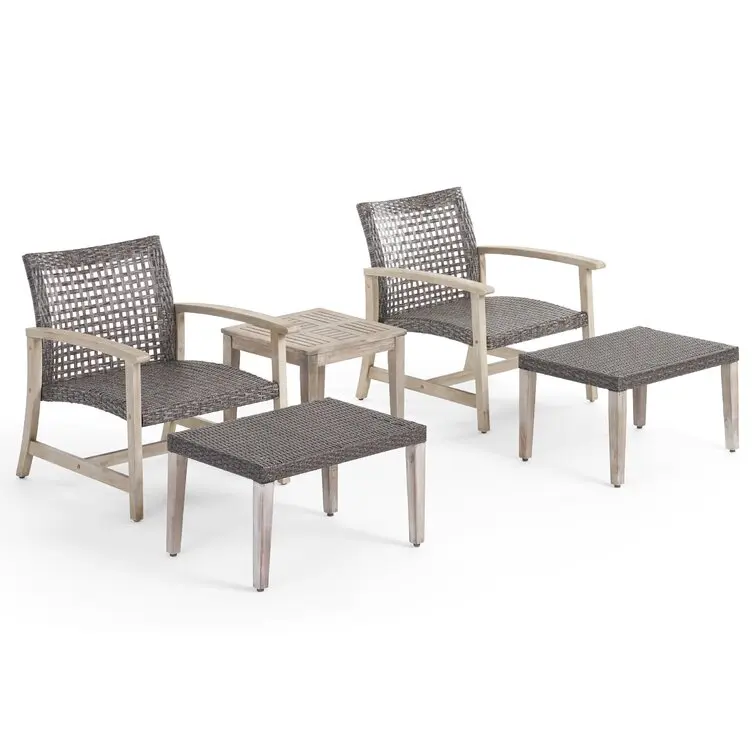 Weather-resistant Naturally Durable Acacia Wood Frame Outdoor Dinning Table Set Patio Furniture