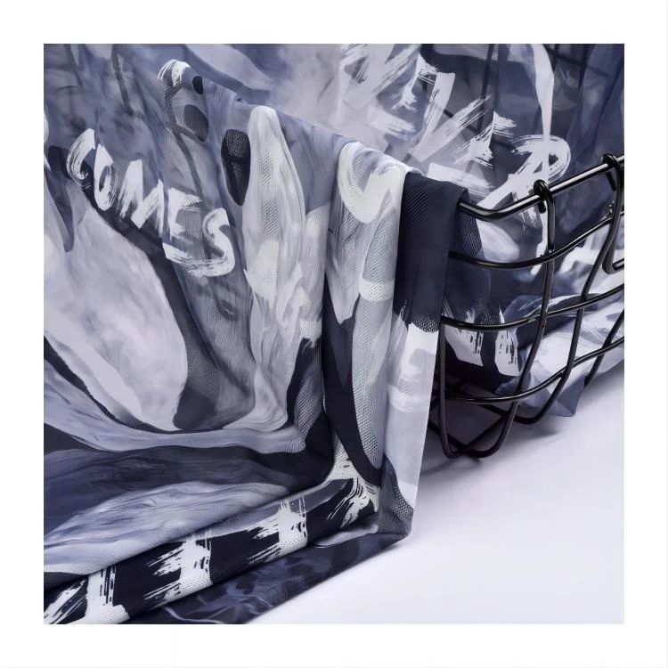 Knit Net Grey Black White Floral English digital printed 5% Stretch Power Mesh Fabrics For Underwear Lingerie