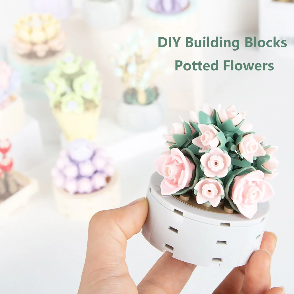 Wholesale Jaki Mini Potted Plants Succulents Building Blocks Sculpture Office Kids DIY Flower Model Cactus Bonsai Bricks Sets