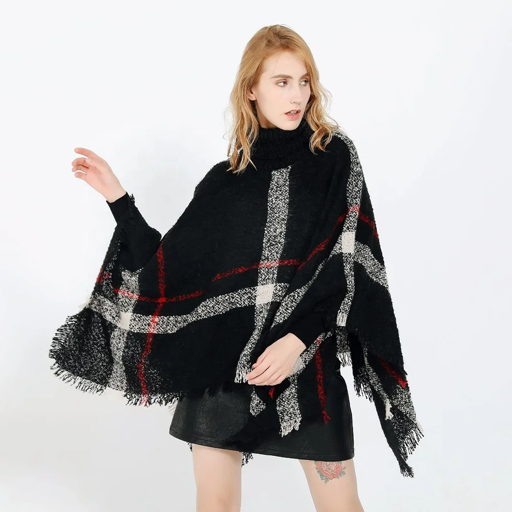 Landfond Ladies Hooded Cape with Fringed Hem Crochet Poncho Polyester Classic Winter Shawls Woven Patterns Women Adult 10 Pcs