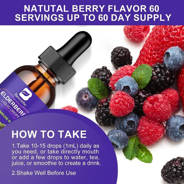 Beworths Organic Quercetin Panax Ginseng Root Black Elderberry Extract Elderberry Complex Oral Liquid Drops Supplement 60ml
