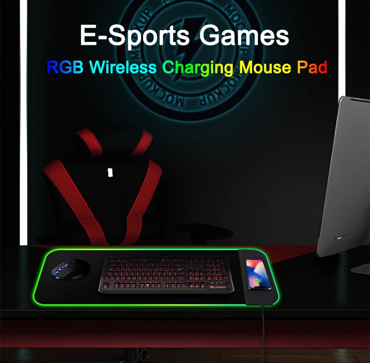 RGB led mouse pad wireless charger 2 in 1 Type consumer electronics custom qi wireless charging mouse pad for mobile phone